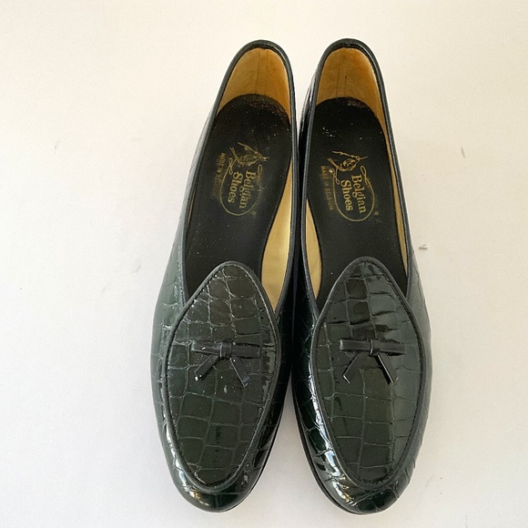 Belgian Dark Green Croco Patent Travellette Size 7 1/2 N (fits closer to 8 1/2) - Picture 1 of 14